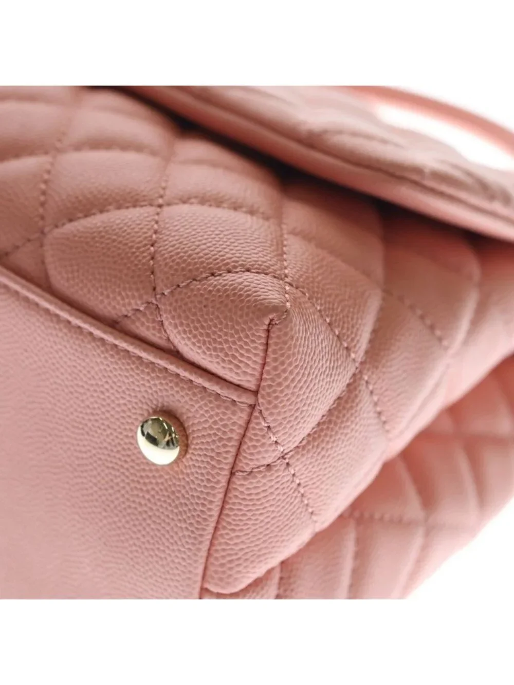 Chanel Quilted Top Handle 2-Way Shoulder Bag Salmon Pink Caviar Leather Gold